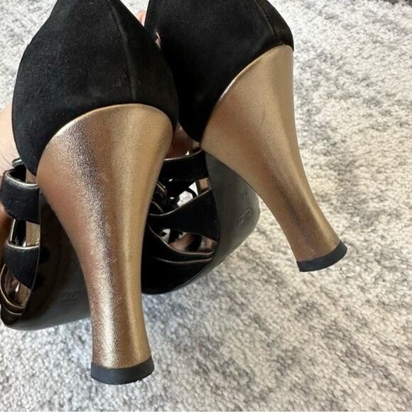 CHANEL Black Suede Tassel Lace Open Toe Heel Sandal IT 36 - Picture 13 of 14